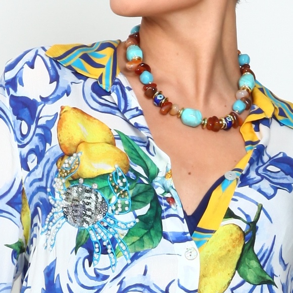 NWT Floral Lemon Pattern Viscose Button Down Silk Maxi Summer Dress Women - Picture 7 of 7